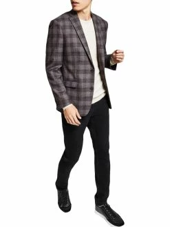 Bar III Mens Plaid Slim Fit Two-Button Blazer