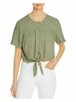Design History Womens Textured Knot-Front Blouse