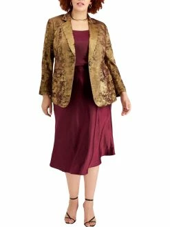 Bar III Plus Womens Brushed Metallic Long Sleeves One-Button Blazer