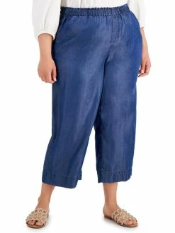 Bar III Plus Womens Tencel Pull On Cropped Pants