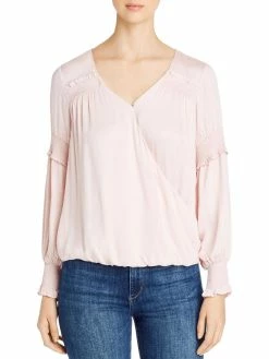 Design History Womens Ruffled V Neck Wrap Top