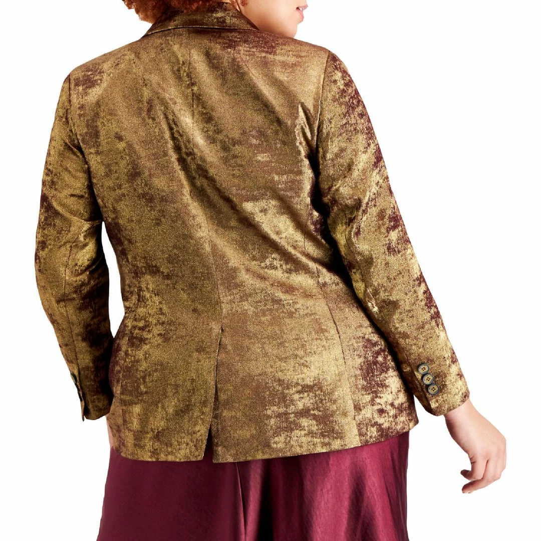 Bar III Plus Womens Brushed Metallic Long Sleeves One-Button Blazer 4 Bar III Plus Womens Brushed Metallic Long Sleeves One-Button Blazer - Image 2