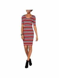 Bar III Womens Metallic Striped Sweaterdress
