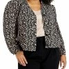 Bar III Plus Womens Puff Sleeve Animal Print Shirt Jacket