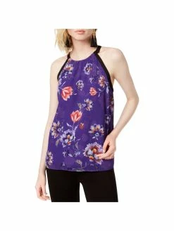Bar III Womens Crepe Floral Print Pullover Top