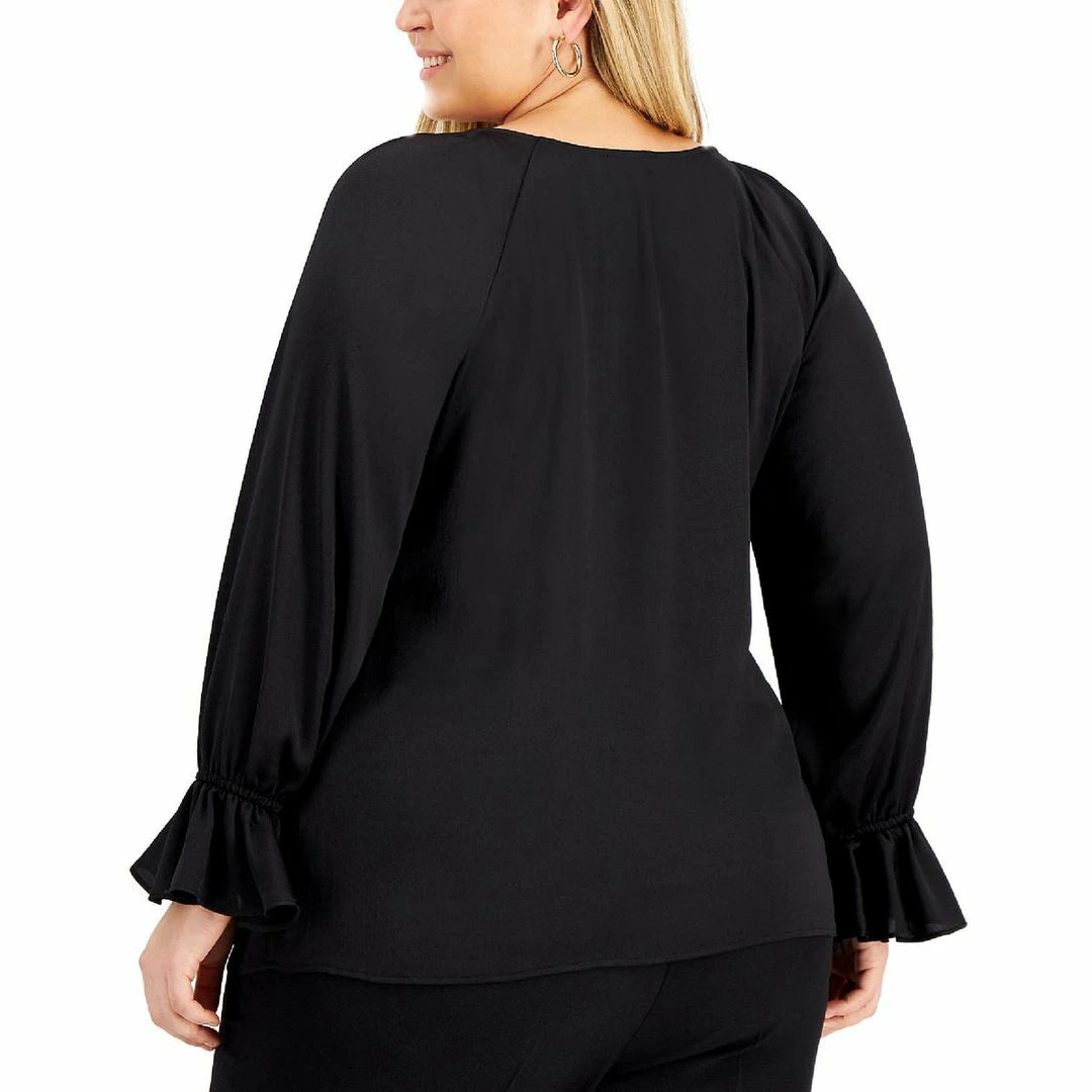 Bar III Plus Womens V Neck Bell Sleeve Blouse 4 Bar III Plus Womens V Neck Bell Sleeve Blouse - Image 2