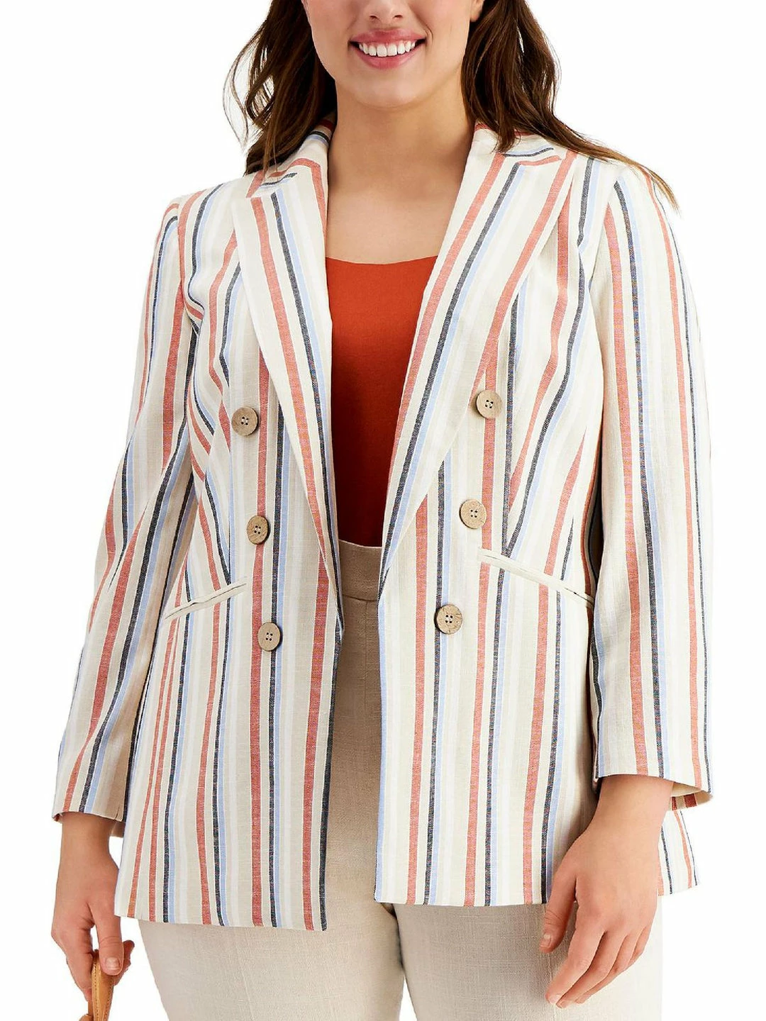 Bar III Plus Womens Striped Trendy Double-Breasted Blazer 3 Bar III Plus Womens Striped Trendy Double-Breasted Blazer