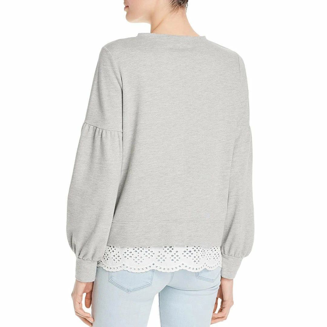 Design History Womens Eyelet Trim Heathered Sweatshirt, Crew 4 Design History Womens Eyelet Trim Heathered Sweatshirt, Crew - Image 2