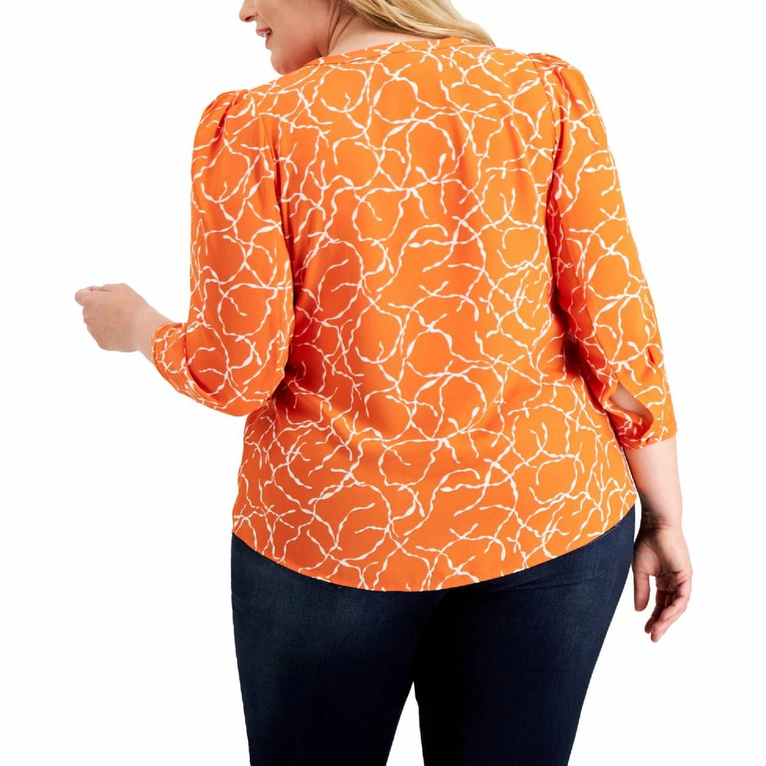 Bar III Plus Womens Printed Puff Shoulder Blouse 4 Bar III Plus Womens Printed Puff Shoulder Blouse - Image 2