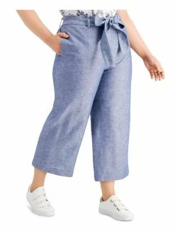 Bar III Plus Womens Tie Waist Linen Blend Wide Leg Pants