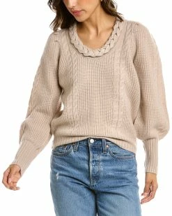 women Design History Scoop Braid Cashmere Sweater
