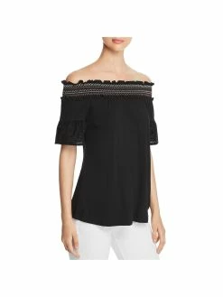 Design History Womens Smocked Flutter Sleeves Pullover Top