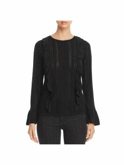 Design History Womens Pointelle Ruffled Pullover Sweater