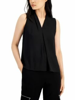 Bar III Womens V-Neck Pleated Blouse