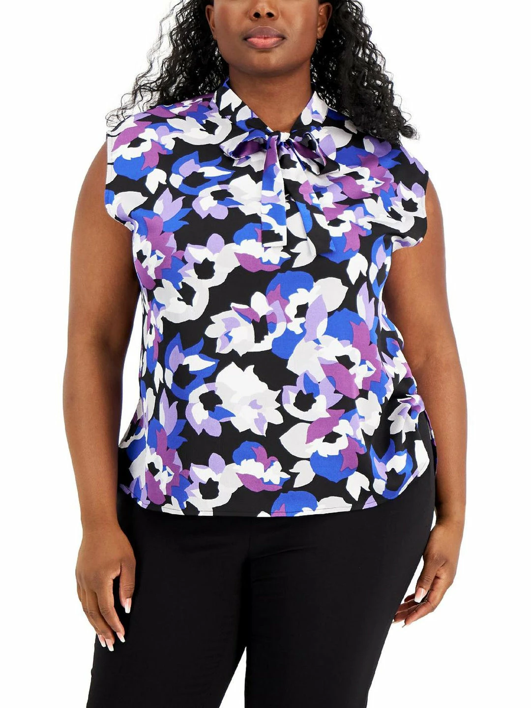 Bar III Plus Womens Printed Tie Neck Blouse 3 Bar III Plus Womens Printed Tie Neck Blouse