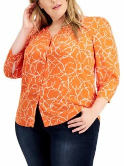 Bar III Plus Womens Printed Puff Shoulder Blouse