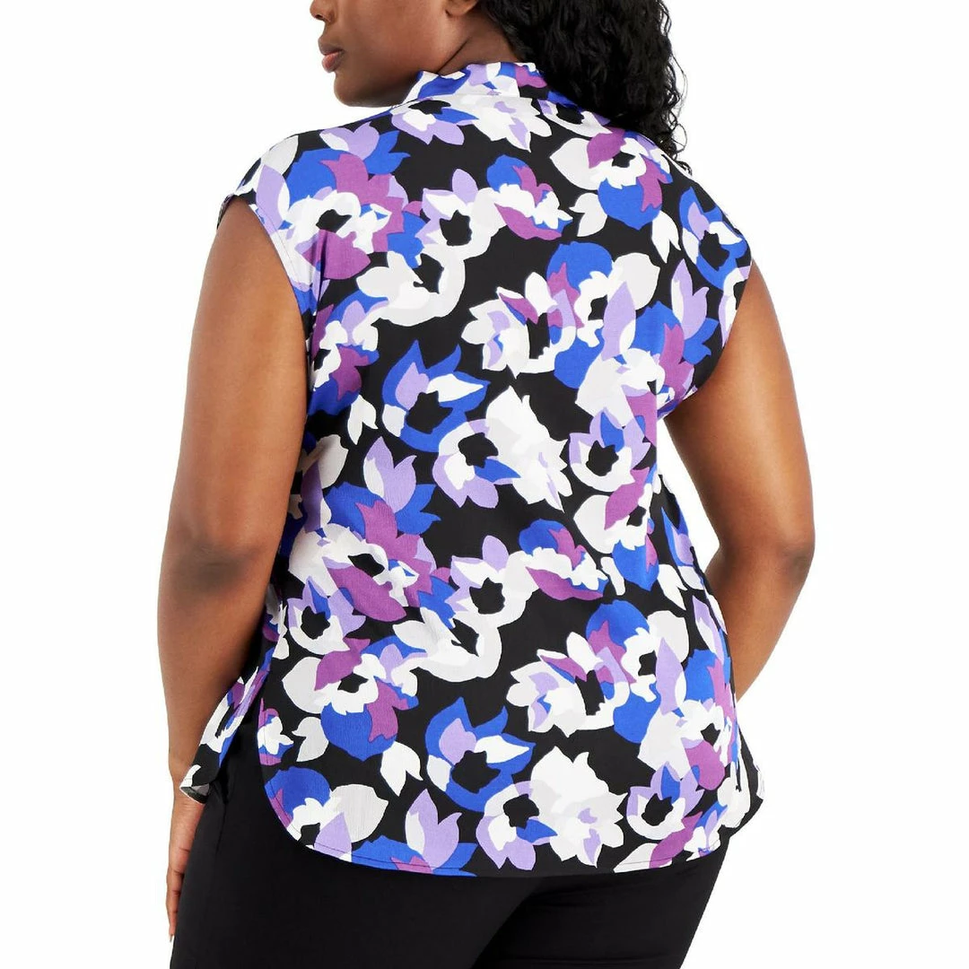 Bar III Plus Womens Printed Tie Neck Blouse 4 Bar III Plus Womens Printed Tie Neck Blouse - Image 2