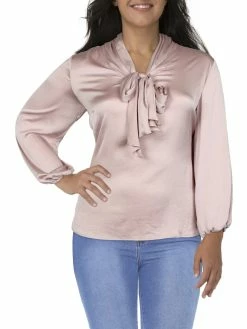 Bar III Womens Shimmer Faux Tie Blouse