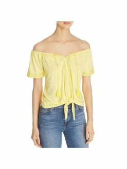 Design History Womens Lace Trim Tie Front Pullover Top