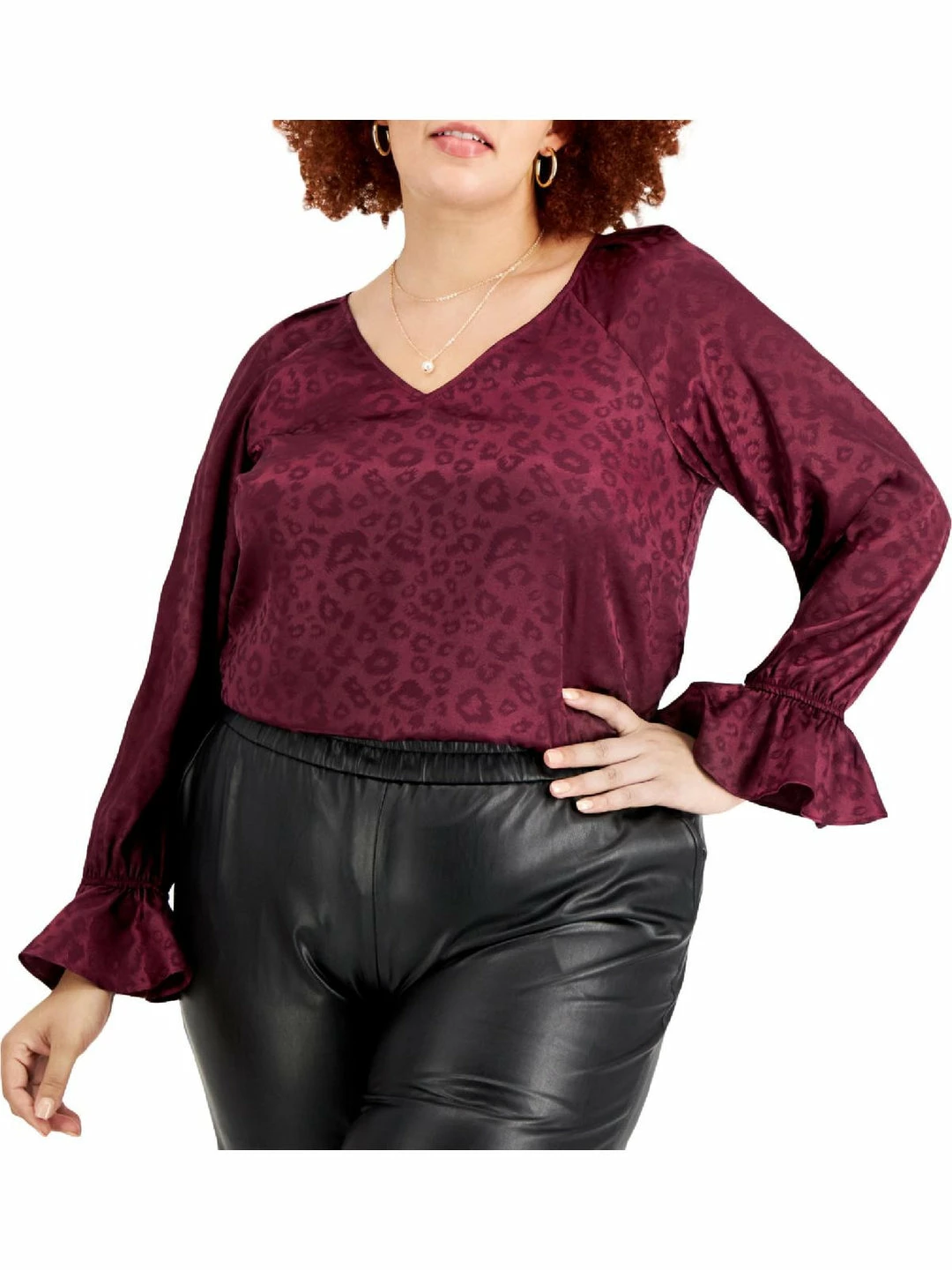 Bar III Plus Womens V-Neck Animal-Jacquard Blouse 5 Bar III Plus Womens V-Neck Animal-Jacquard Blouse - Image 3