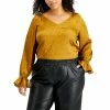 Bar III Plus Womens V-Neck Animal-Jacquard Blouse