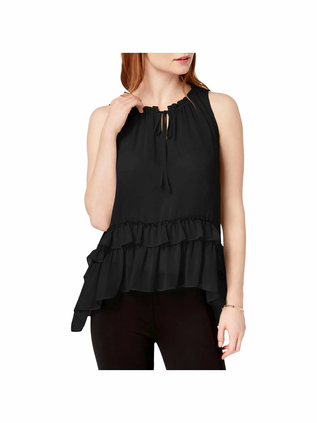 Bar III Womens Ruffled Hi-Low Blouse 3 Bar III Womens Ruffled Hi-Low Blouse