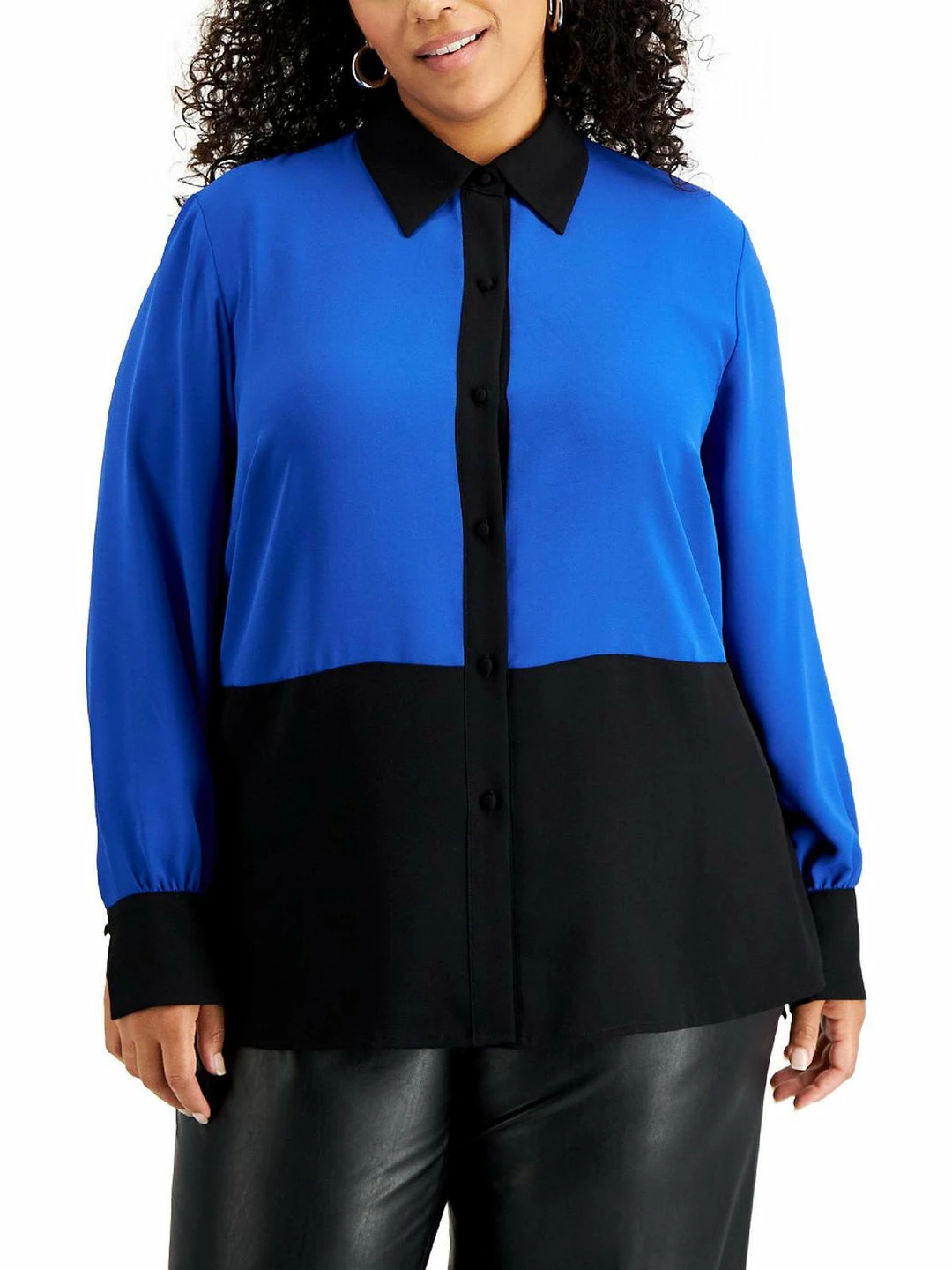Bar III Plus Womens Colorblocked Professional Button-Down Top 3 Bar III Plus Womens Colorblocked Professional Button-Down Top
