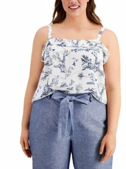 Bar III Plus Womens Printed Ruffle Tank Top