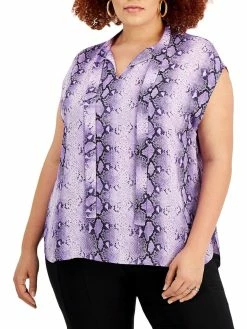 Bar III Plus Womens Tie Neck Sleeveless Pullover Top