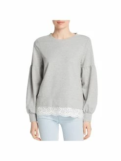 Design History Womens Eyelet Trim Heathered Sweatshirt, Crew