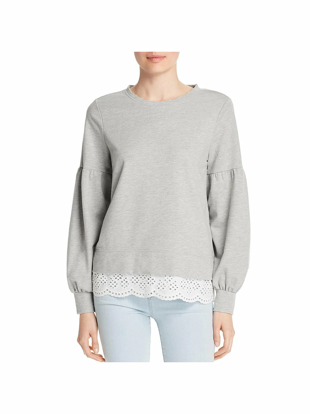 Design History Womens Eyelet Trim Heathered Sweatshirt, Crew 3 Design History Womens Eyelet Trim Heathered Sweatshirt, Crew