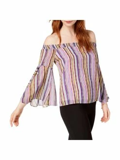 Bar III Womens Striped Off-The-Shoulder Blouse