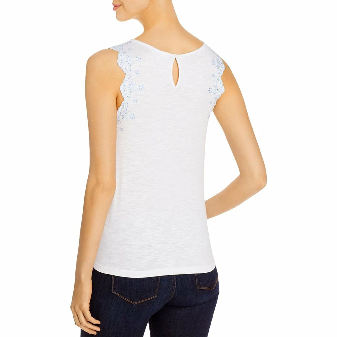 Design History Womens Flower Print Eyelet Sleeves Tank Top 4 Design History Womens Flower Print Eyelet Sleeves Tank Top - Image 2