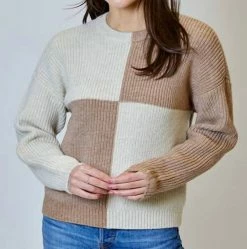 Design History women Color Block Sweater in Tan And Beige
