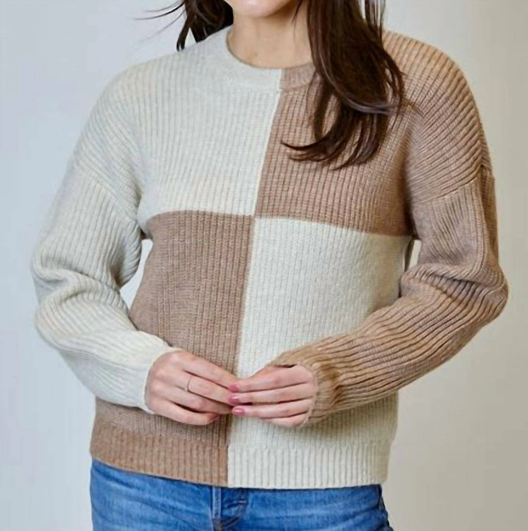 Design History women Color Block Sweater in Tan And Beige 3 Design History women Color Block Sweater in Tan And Beige