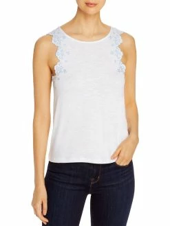Design History Womens Flower Print Eyelet Sleeves Tank Top